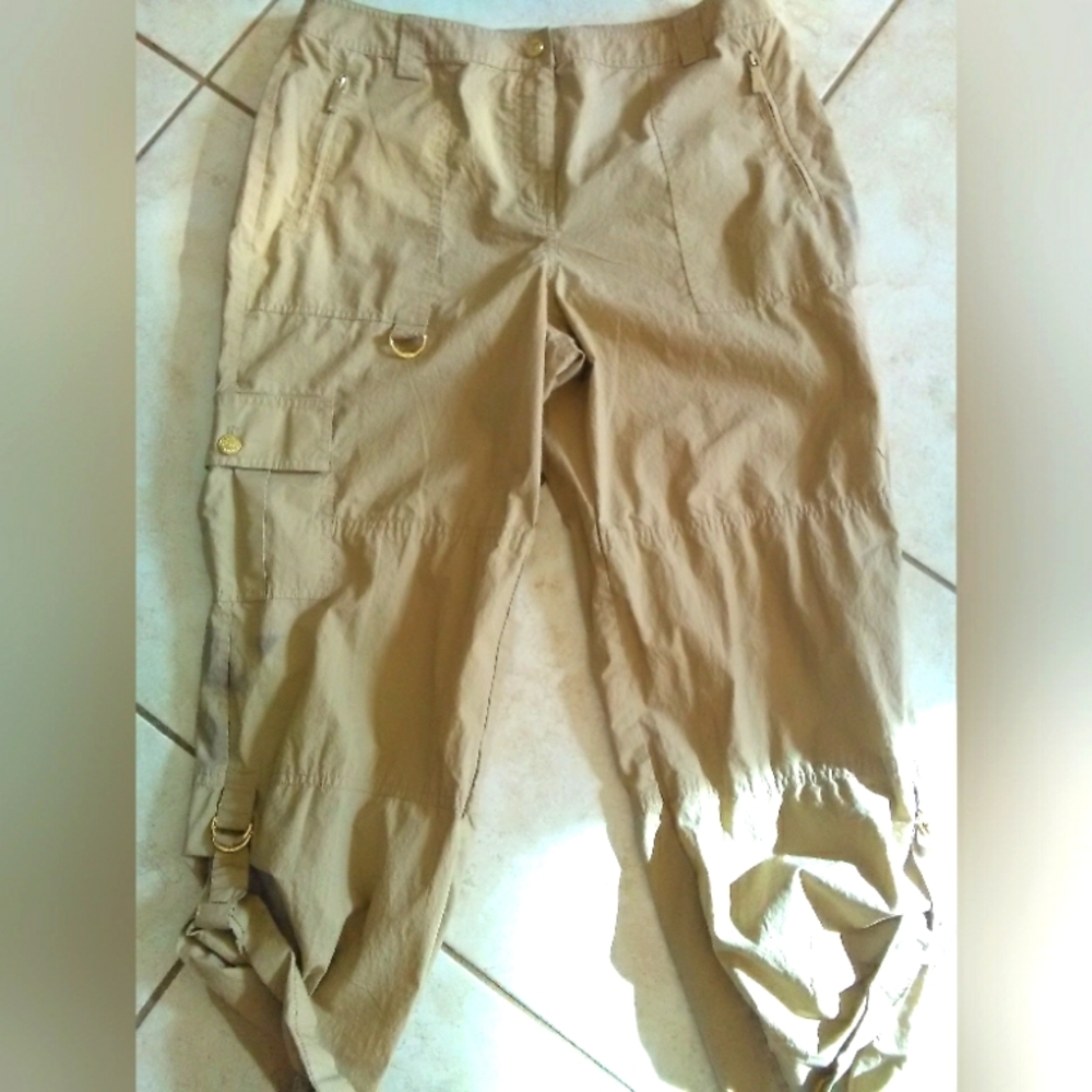 BNWT CASUAL PANTS JONES NY SIGNATURE SZ. 10 KHAKI 5 PCKT FOLD UP LEGS LOOSE HOT!